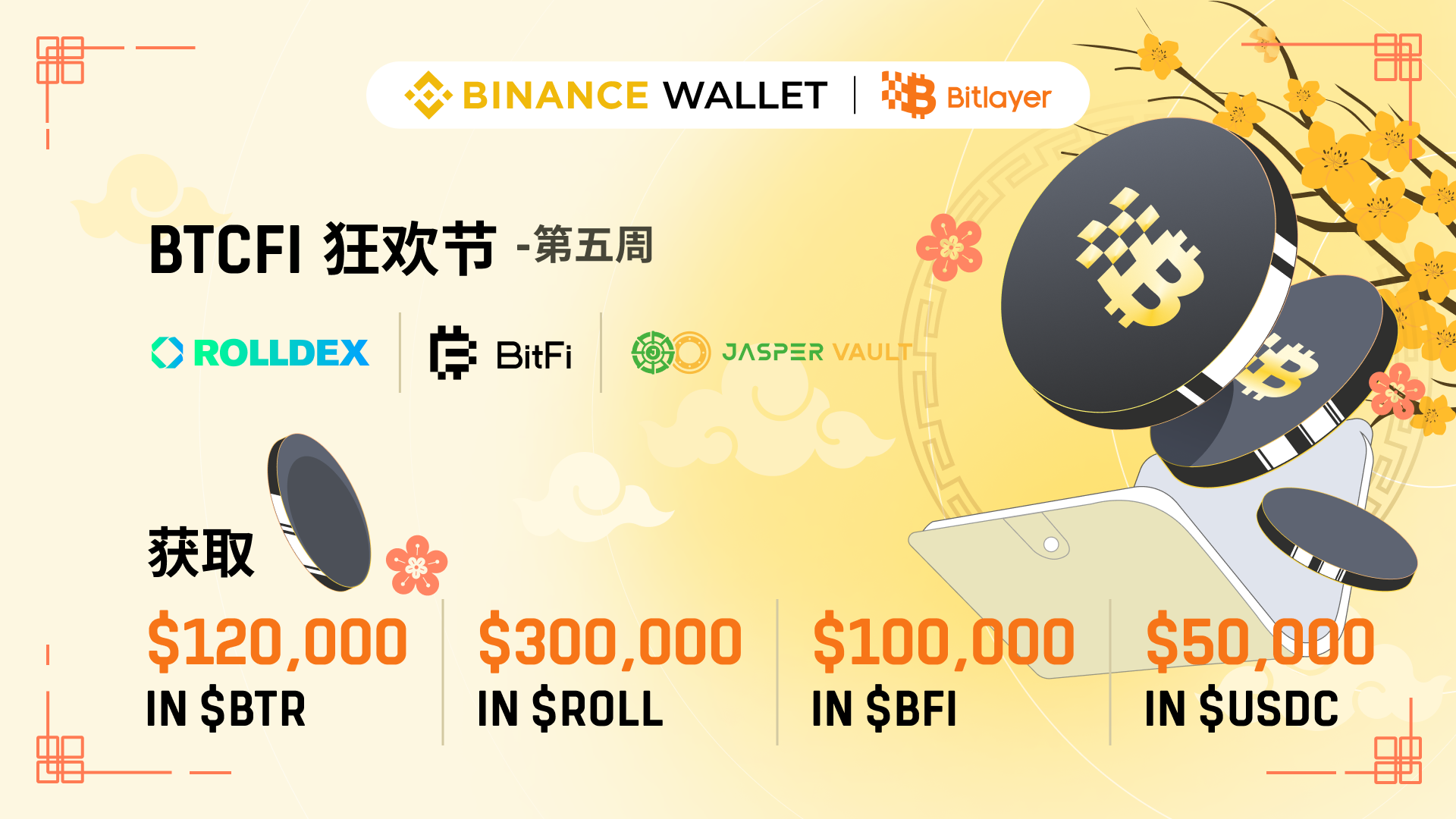 Bitlayer BTCFI狂欢节第5周:参与BitFi & Jasper Vault & RollDex交互,瓜分57万美元代币奖池